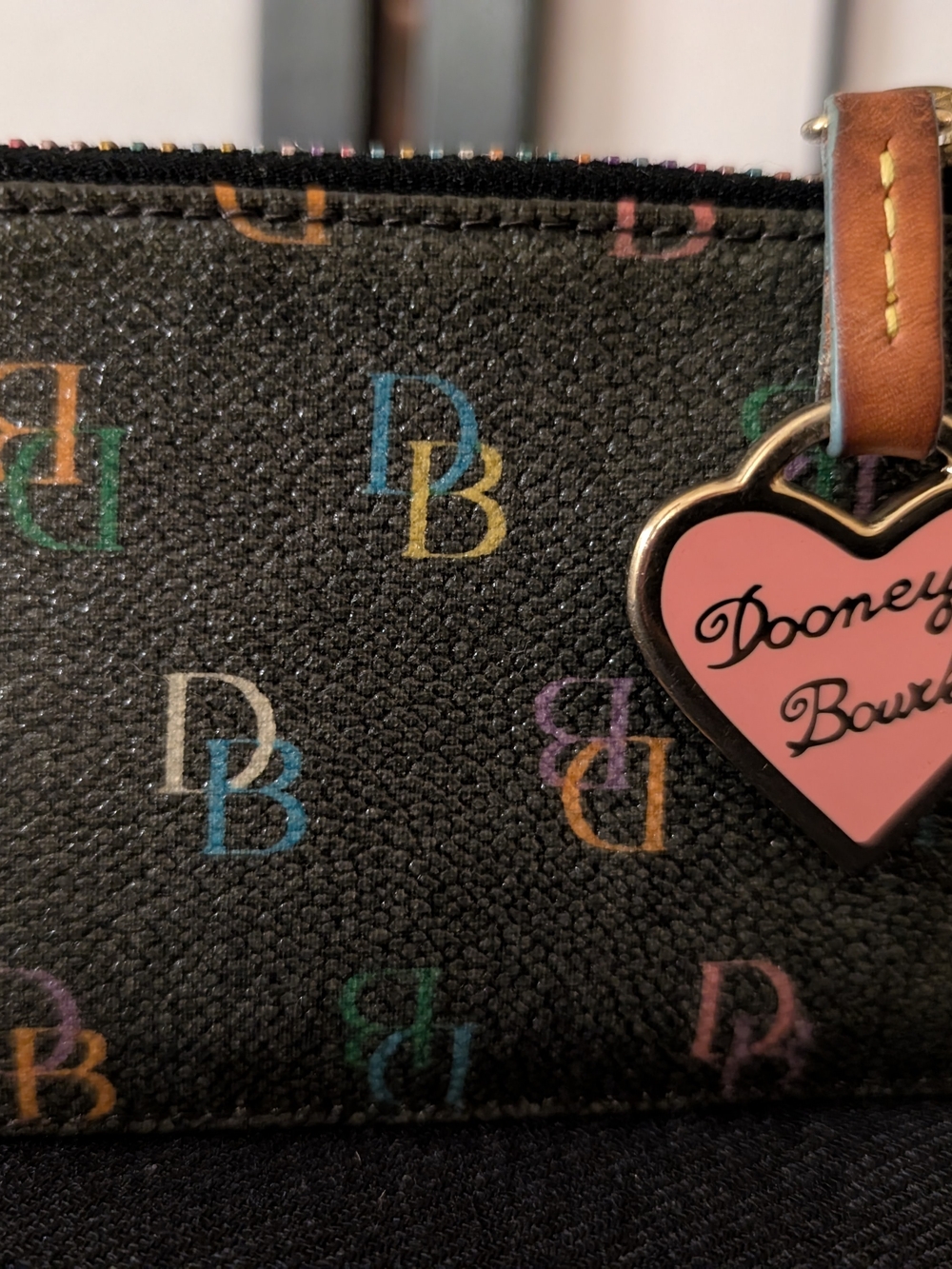 Dooney & Bourke Black Coin/Keychain Wallet and Pink Heart Charm
